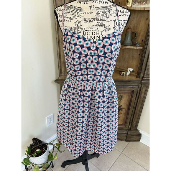 J.Crew Factory Women's Retro Neon Pink/Blue Floral Slip Dress - Picture 7 of 7